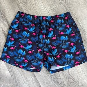 Tropical Flamingo Swim Trunks - Black and Blue
